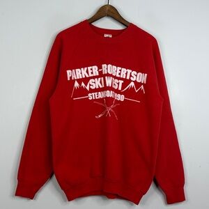 Vintage Sweatshirt Mens XL Red Fleece Ski Resort 90s Made in USA Unisex Retro
